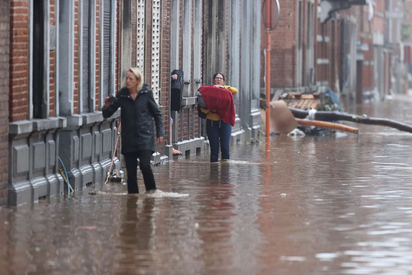 Flooded streets in Belgium as heavy rain in the region