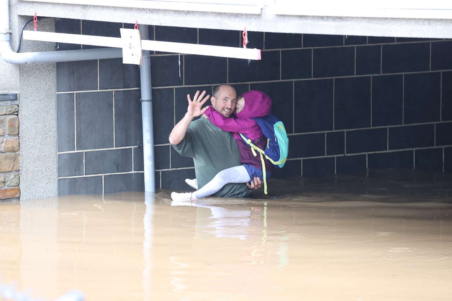 Flooded streets in Belgium as heavy rain in the region