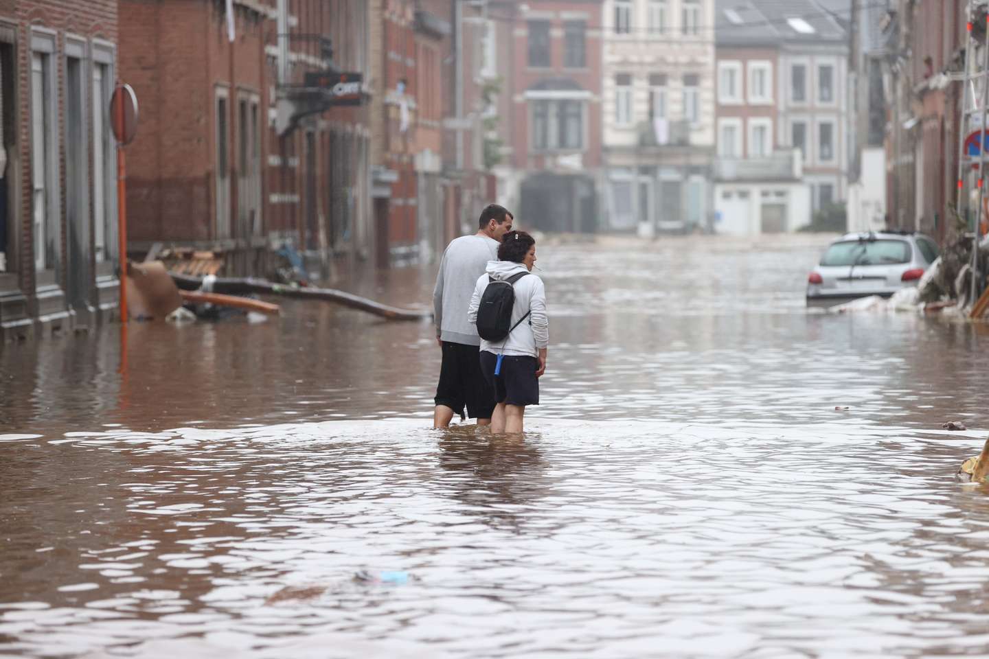 Flooded streets in Belgium as heavy rain in the region