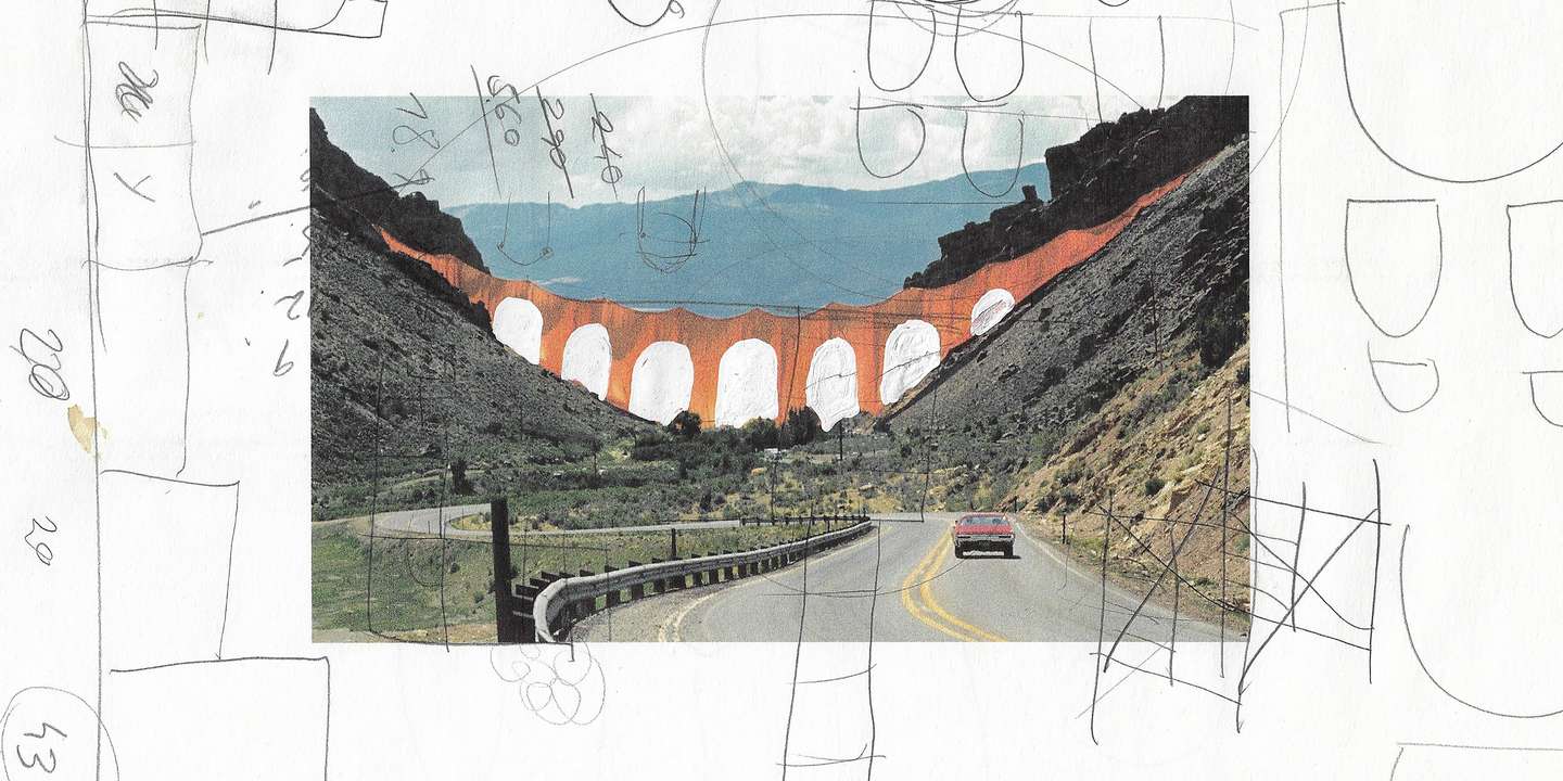 Fractured Aqueduct sketch n.o 5 (colagem e grafite sobre papel, 2023; Corpo Atelier e Eglantina Monteiro)
