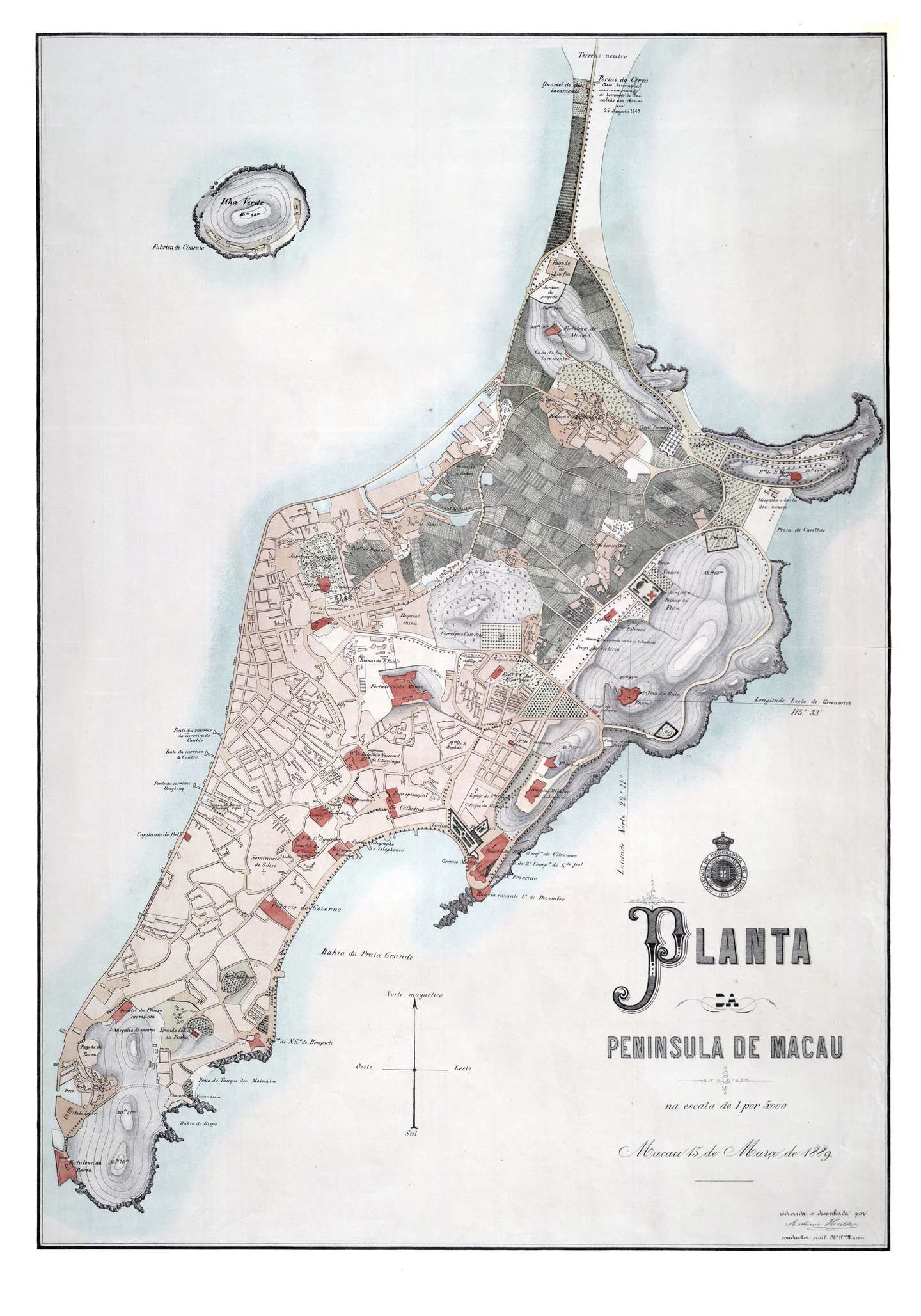 Planta da peninsula de Macau. Sociedade de Geografia de Lisboa, 1889.