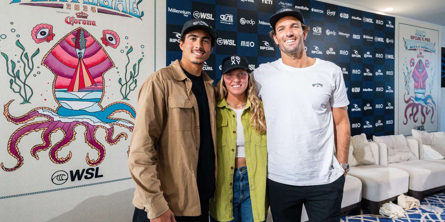 Joaquim Chaves, Kika Veselko e Frederico Morais, os três portugueses que vão competir em Peniche (PEDRO MESTRE/WSL)