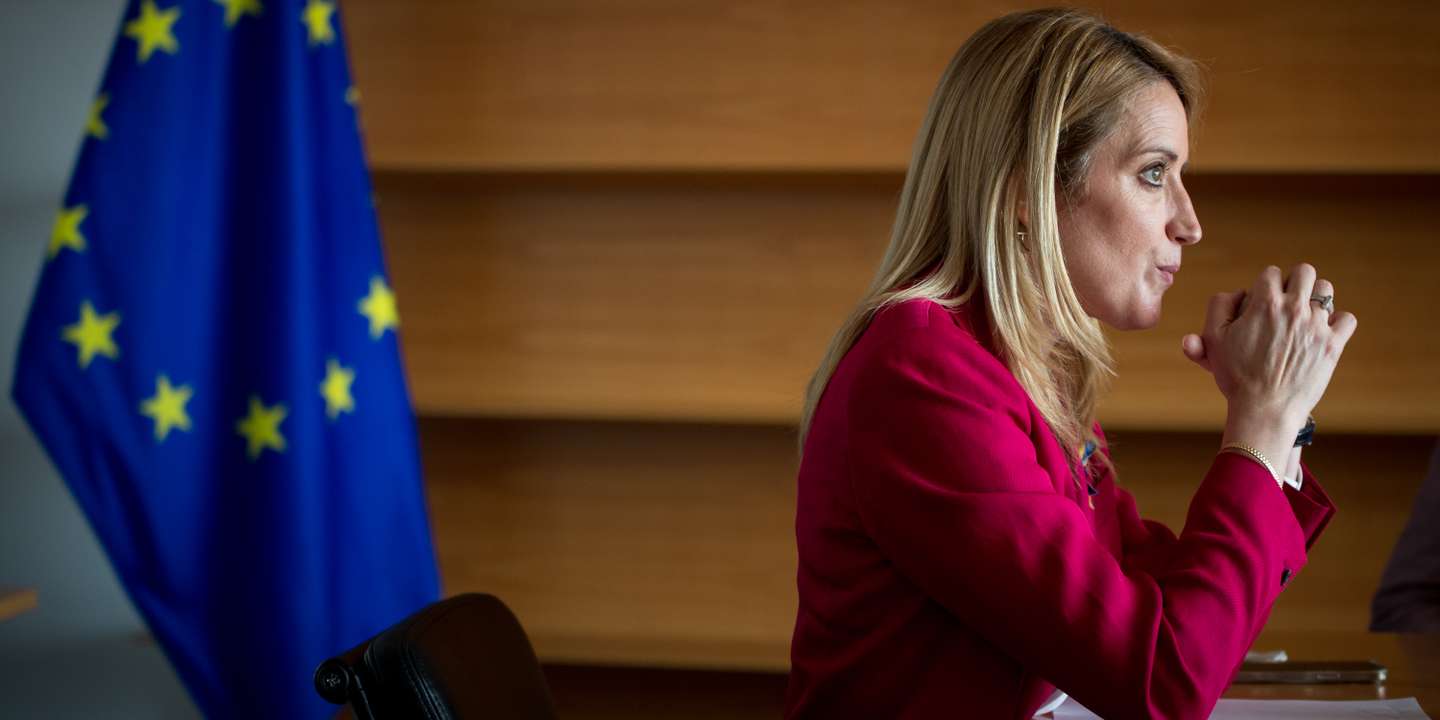 Entrevista de grupo à Presidente do Parlamento Europeu Roberta Metsola, após o encerramento da COFOE (Conferência sobre o Futuro da Europa/Conference on the Future of Europe) em Estrasburgo, no edifício do Parlamento Europeu. 9 de Maio de 2022 Estrasburgo, França TOMÁS SILVA/OBSERVADOR