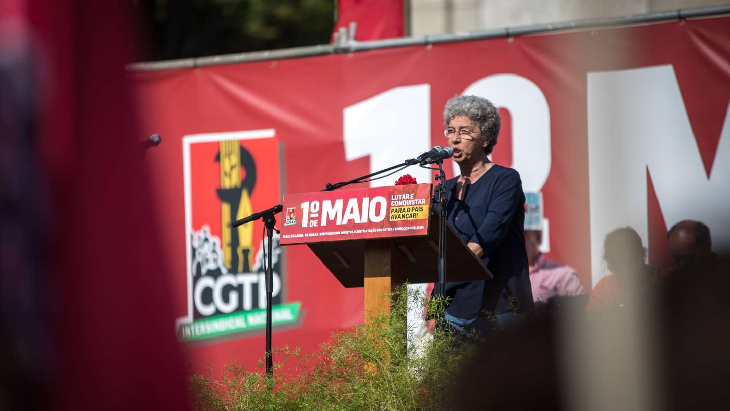 Comemorações do 1º de Maio, Dia do Trabalhador, da CGTP-IN na Alameda D. Afonso Henrriques, em Lisboa. Contou com a intervenção de Isabel Camarinha, Secretária-Geral da da Confederação Geral dos Trabalhadores Portugueses. Lisboa, 1 de maio de 2022. TOMÁS SILVA/OBSERVADOR