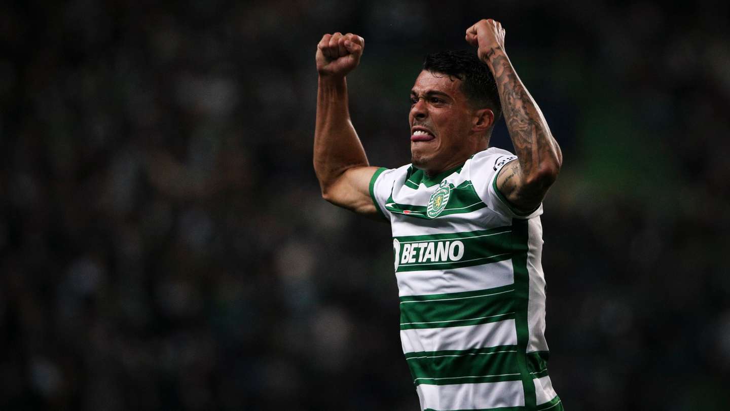 Festejo do golo de Pedro Porro durante o jogo entre o Sporting Clube de Portugal e o Borussia Dortmund no estádio de Alvalade, a contar para a 5ª jornada da fase de grupos da Liga dos Campeões 2021/22. Lisboa, 24 de Novembro de 2021. FILIPE AMORIM/OBSERVADOR