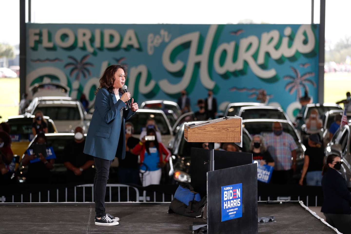 Vice Presidential Nominee Kamala Harris Campaigns In Florida
