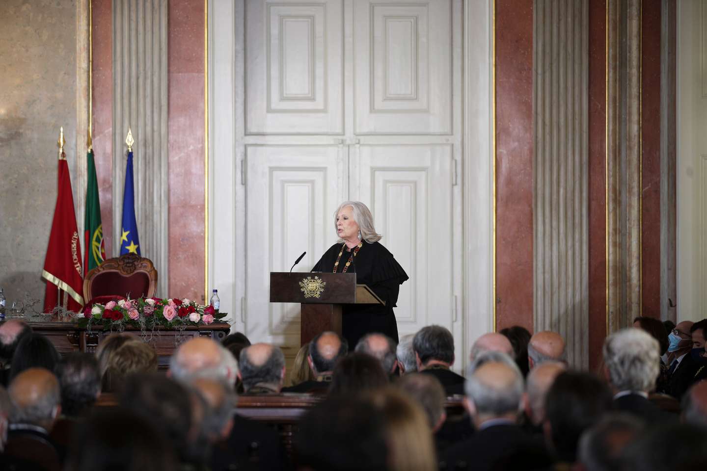 Cerimónia de abertura do ano judicial, no Salão Nobre do Supremo Tribunal de Justiça. A cerimónia conta com a presença do Presidente da República, Marcelo Rebelo de Sousa, do presidente da Assembleia da República, Augusto Santos Silva, da ministra da Justiça, Catarina Sarmento e Castro, da procuradora-geral da República, Lucília Gago, do Presidente do Supremo Tribunal de Justiça, Juiz Conselheiro Henrique Araújo e do bastonário da Ordem dos Advogados, Luís Menezes Leitão. Lisboa, 20 de Abril de 2022. FILIPE AMORIM/OBSERVADOR