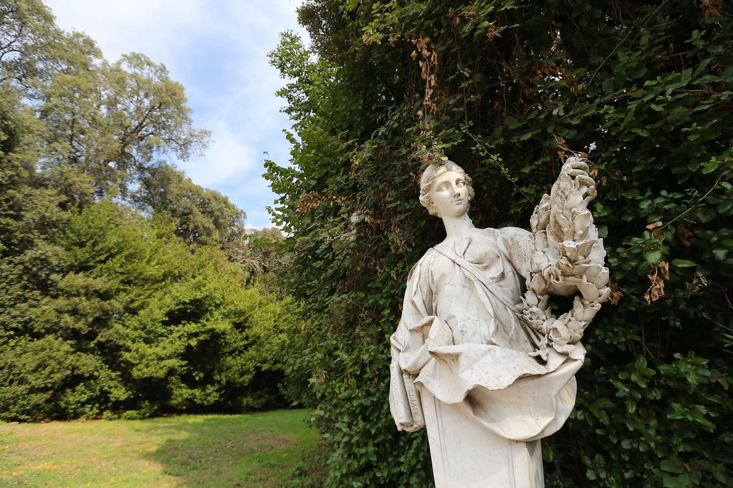 One of the ornamental statues along the main avenue of the