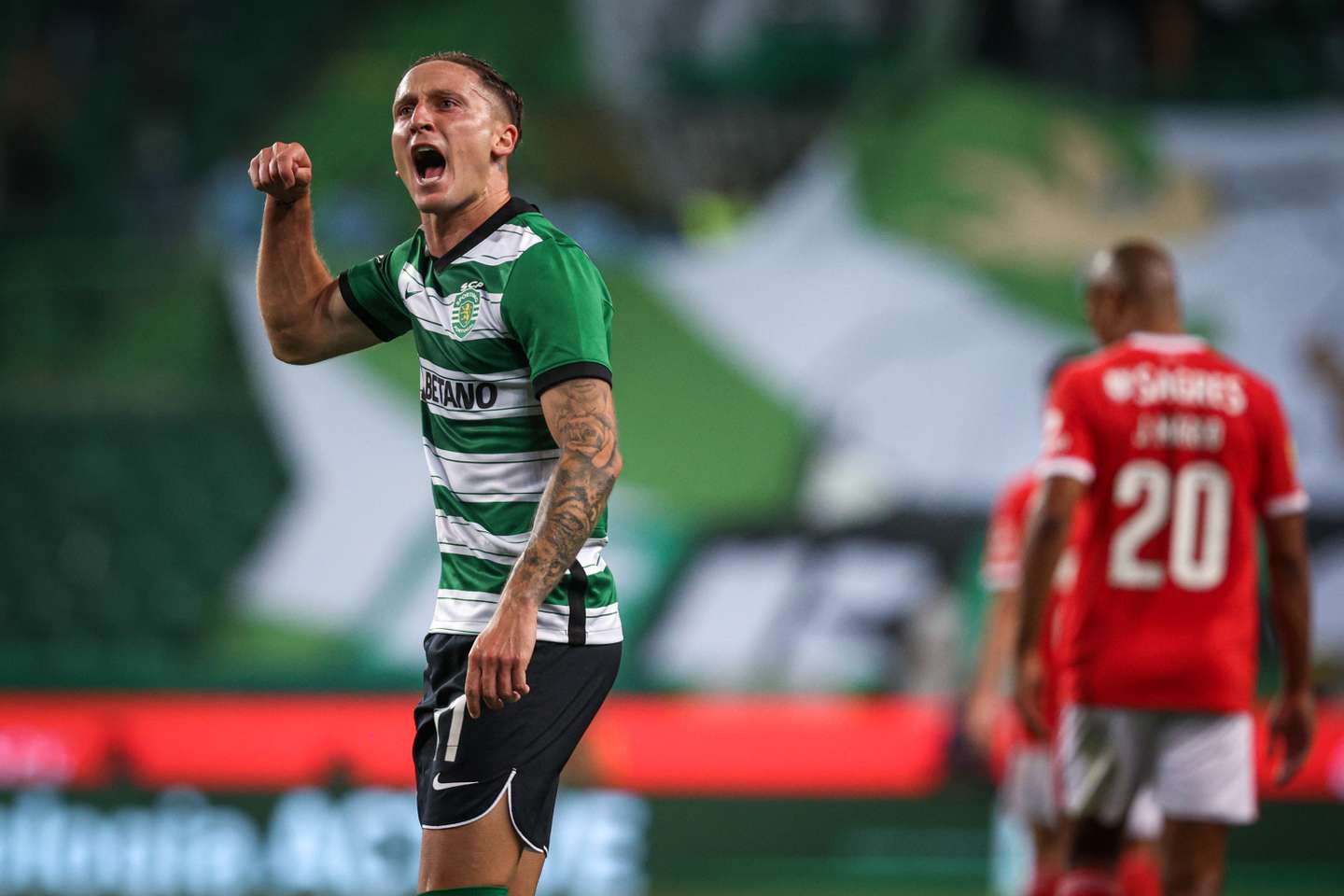 Nuno Santos no final da primeira parte do Jogo entre o Sporting Clube de Portugal e o Sport Lisboa e Benfica no estádio de Alvalade, a contar para a 33ª jornada da Primeira Liga 2022/23. Lisboa, 21 de Maio de 2023. FILIPE AMORIM/OBSERVADOR