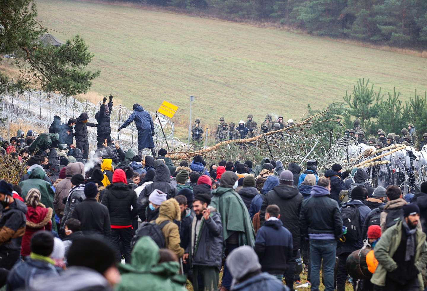 Migrantes encaminhados na fronteira Bielorrússia com a Polónia