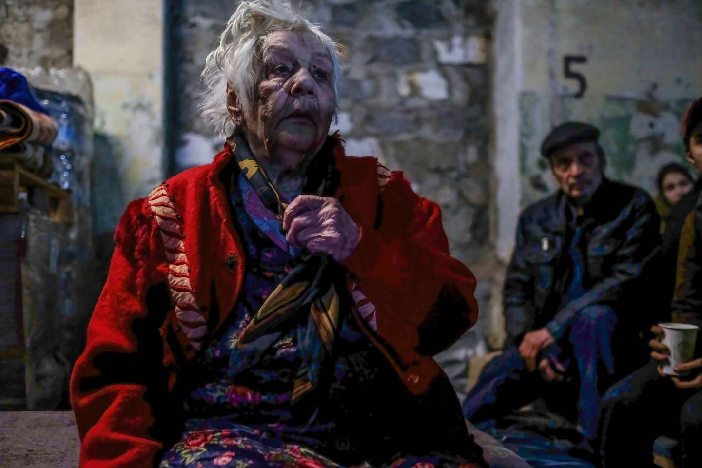 An injured woman seen inside the center for distribution of