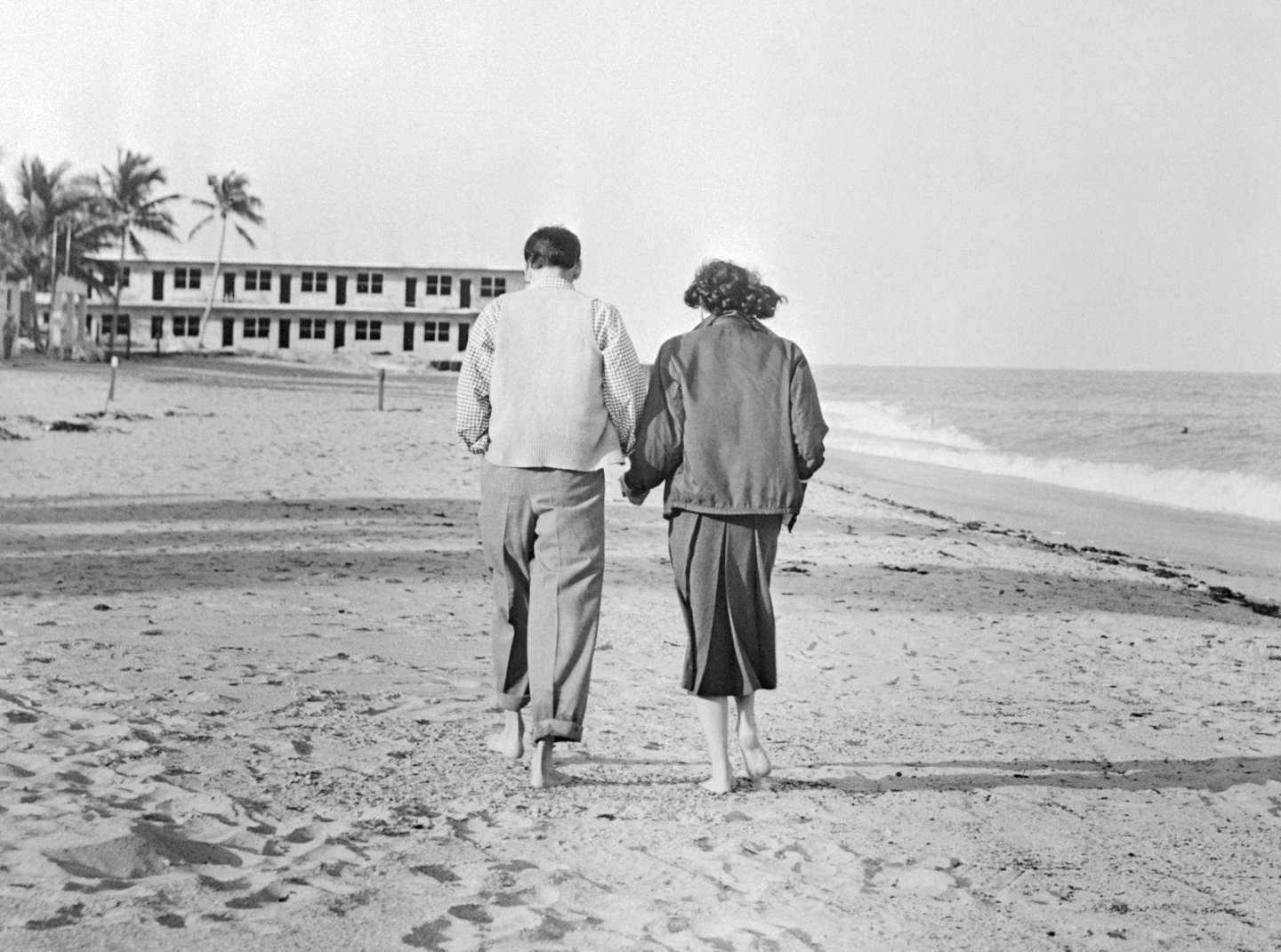 Frank Sinatra and Ava Gardner Walking on Beach