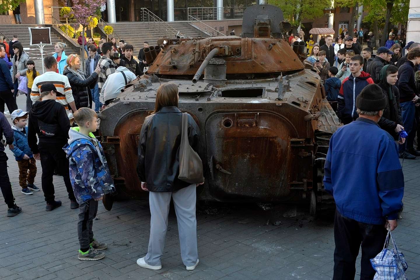Destroyed Russian military vehicles from Irpin and Bucha on display in Vinnytsia