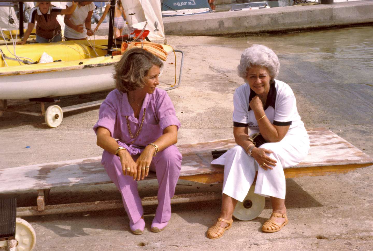 Spain queen, Sofia de Grecia with her mother queen Federica, in Mallorca, Balearic islands, (Spain).