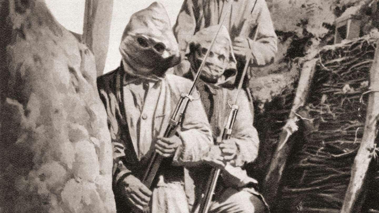 French infantrymen during World War One wearing respirators