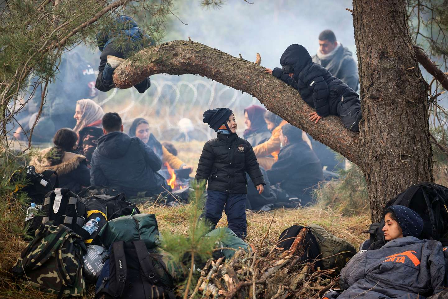 Migrantes encaminhados na fronteira Bielorrússia com a Polónia