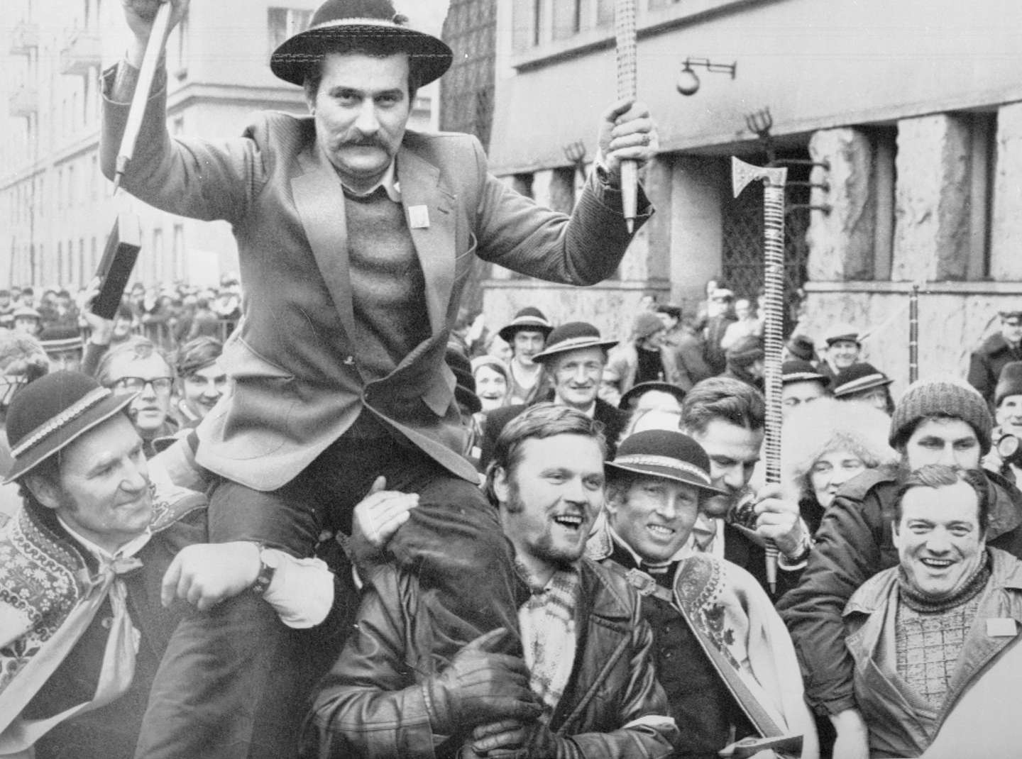Lech Walesa Celebrating Victory