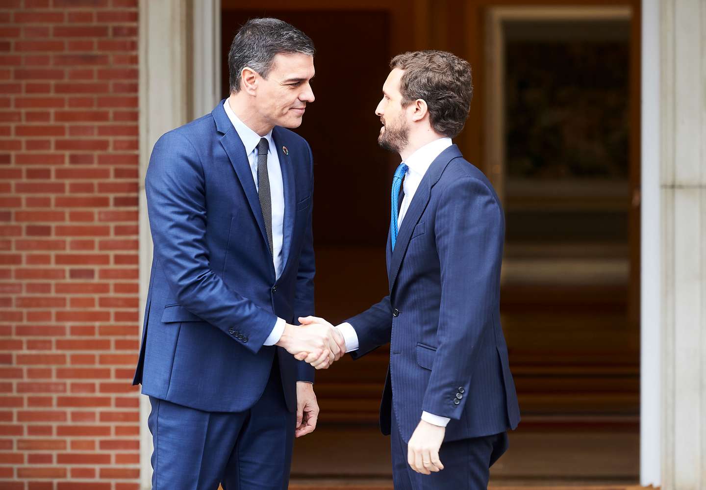 Pedro Sanchez Receives Pablo Casado At Moncloa Palace
