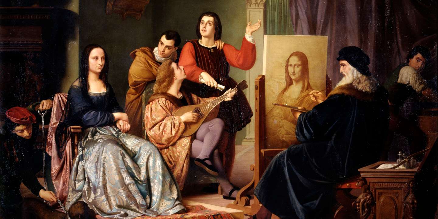 Leonardo da Vinci Painting the Mona Lisa by Cesare Maccari