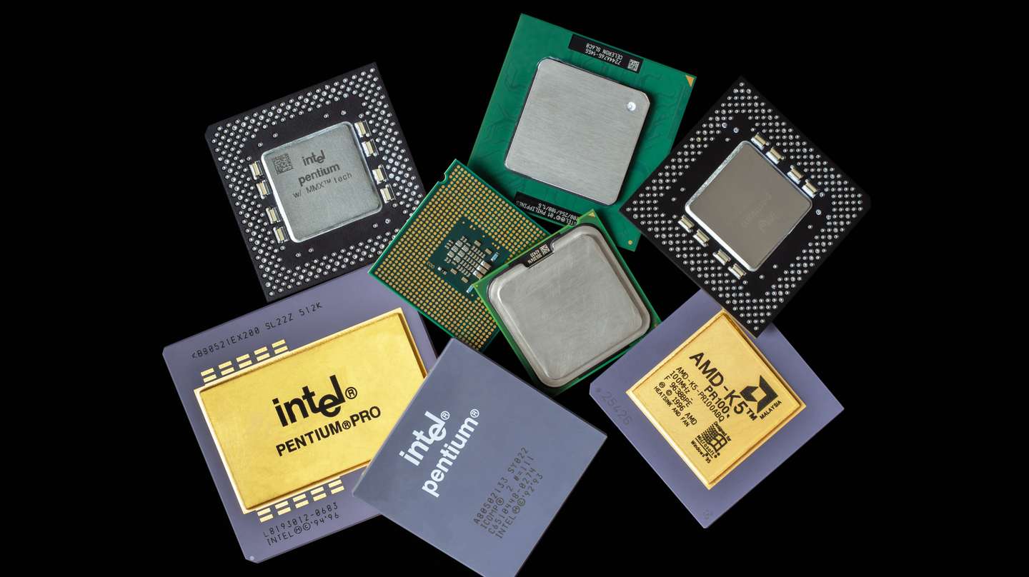 Microprocessors on a dark background