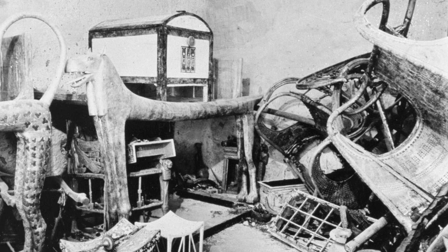 View of the antechamber of the Tomb of Tutankhamun, Valley of the Kings, Egypt, 1922.