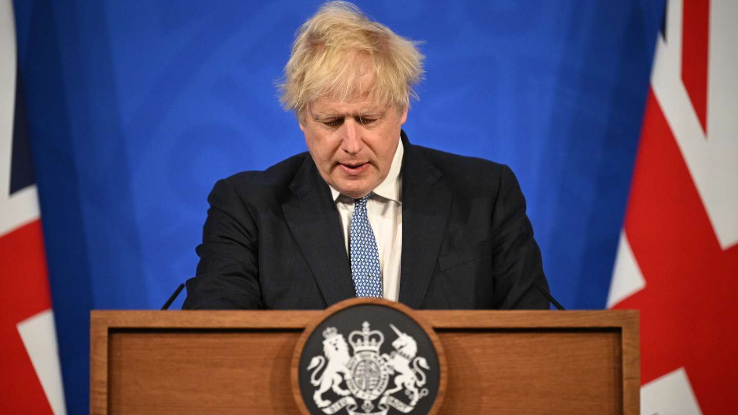 Boris Johnson Holds Press Conference On Publication Of The Sue Gray Report Into "Partygate"