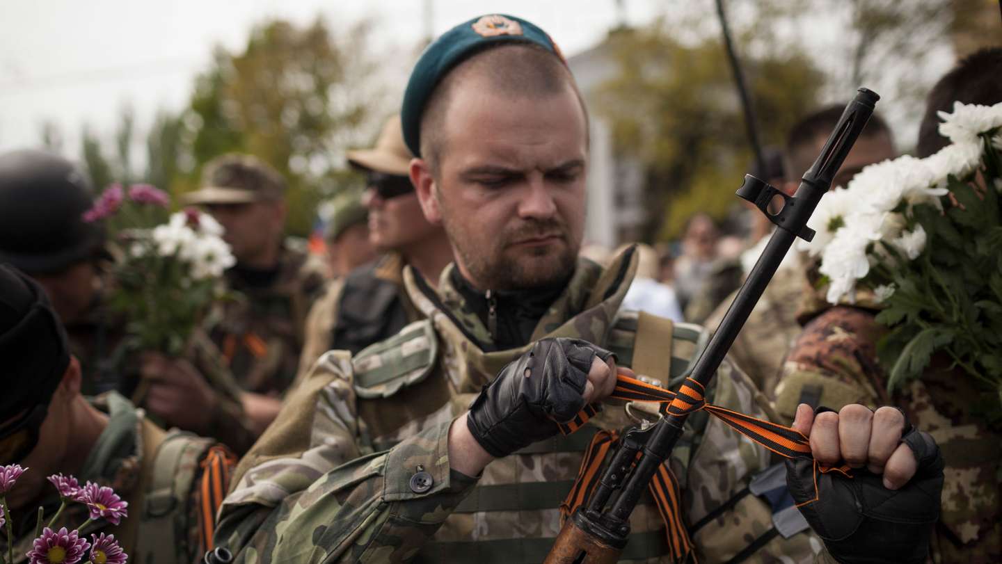 Victory Day march in Donetsk, Eastern Ukraine