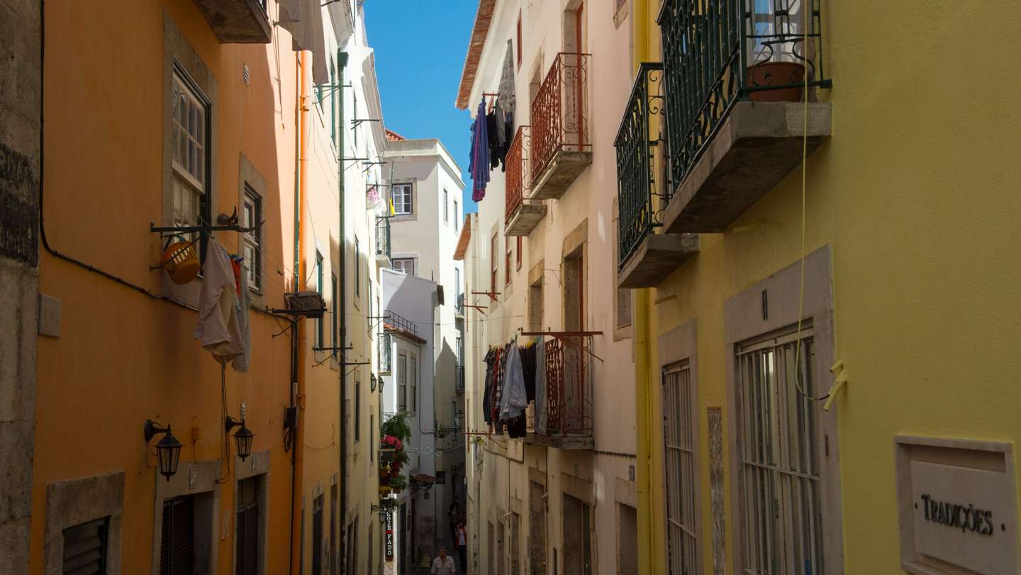 Street scene in the traditional Alfama, the old quarter of,