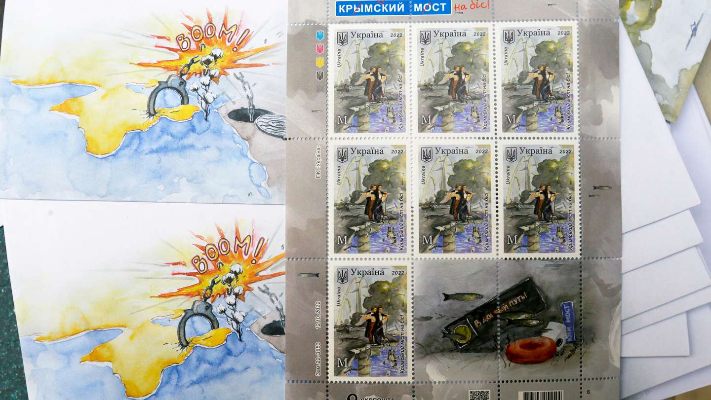 Ukrposhta Issued A New Postage Stamp ''Crimean Bridge For An Encore!&amp;quot; In Odesa, Amid Russia's Invasion Of Ukraine.