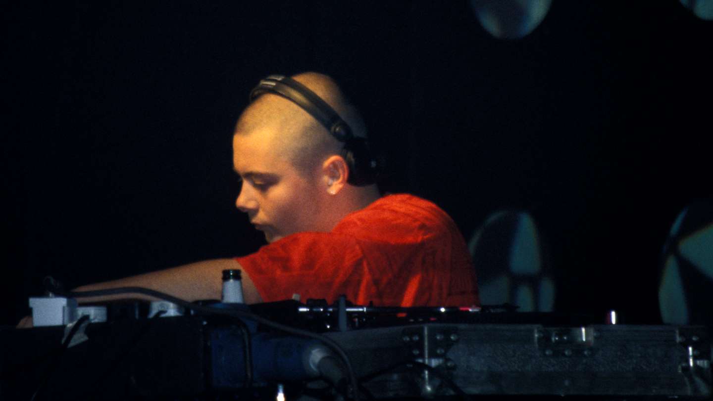 Guy Manuel Homme de Cristo of Daft Punk, Djing, Creamfields, UK, 1998