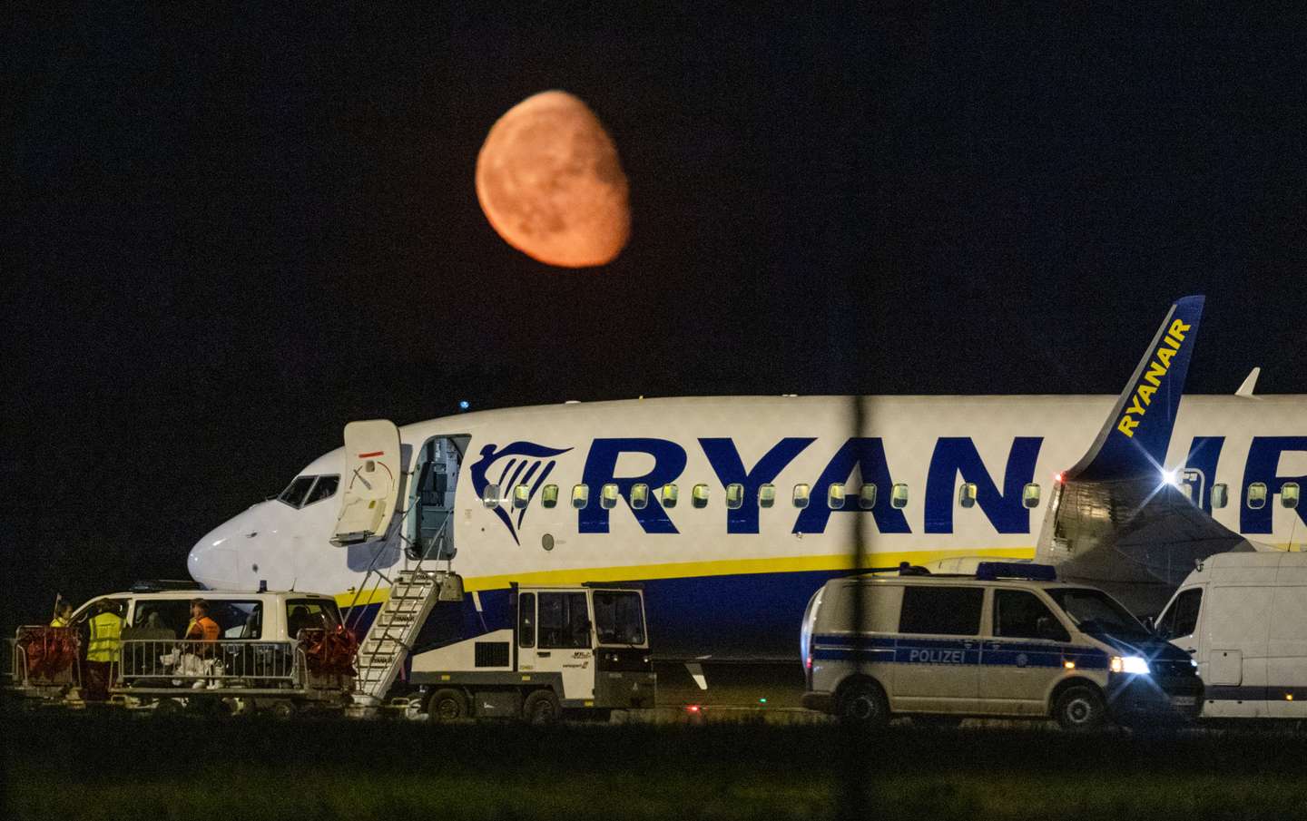 Ryanair plane in unscheduled stop at Berlin airport (Photo by Christophe Gateau/picture alliance via Getty Images)