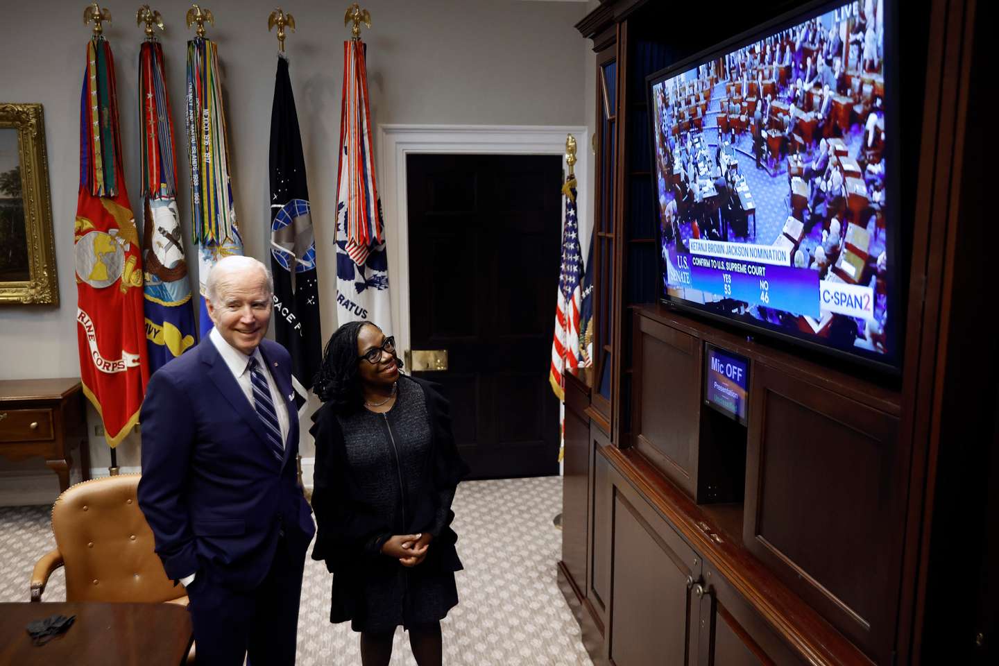 President Biden And Ketanji Brown Jackson Watch As Senate Votes On Supreme Court Nomination