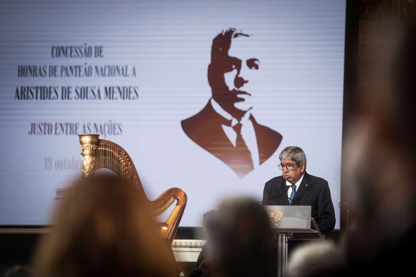 Cerimónia de concessão de Honras de Panteão Nacional a Aristides Sousa Mendes com a presença das mais altas figuras do Estado português como Marcelo Rebelo de Sousa, o Presidente da República, Eduardo Ferro Rodrigues, presidente da Assembleia da República e António Costa, primeiro-ministro. Lisboa, 19 de outubro de 2021. JOÃO PORFÍRIO/OBSERVADOR