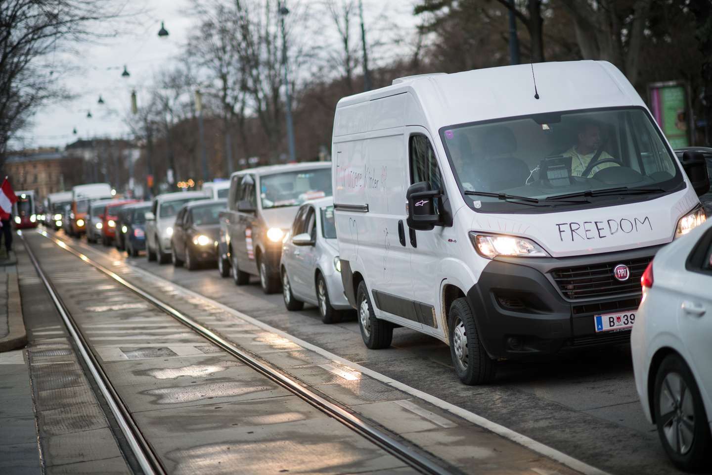 Protesters Gather In "Freedom Convoy" Inspired Demonstration In Vienna