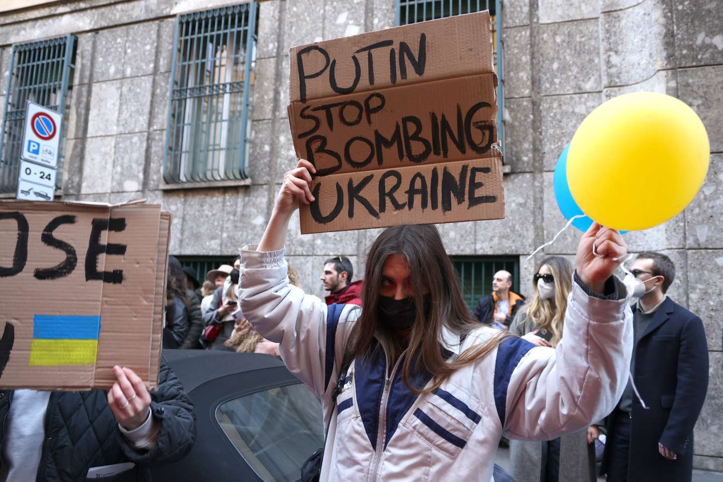 Anti-War Protest Outside Giorgio Armani Fashion Show In Milan
