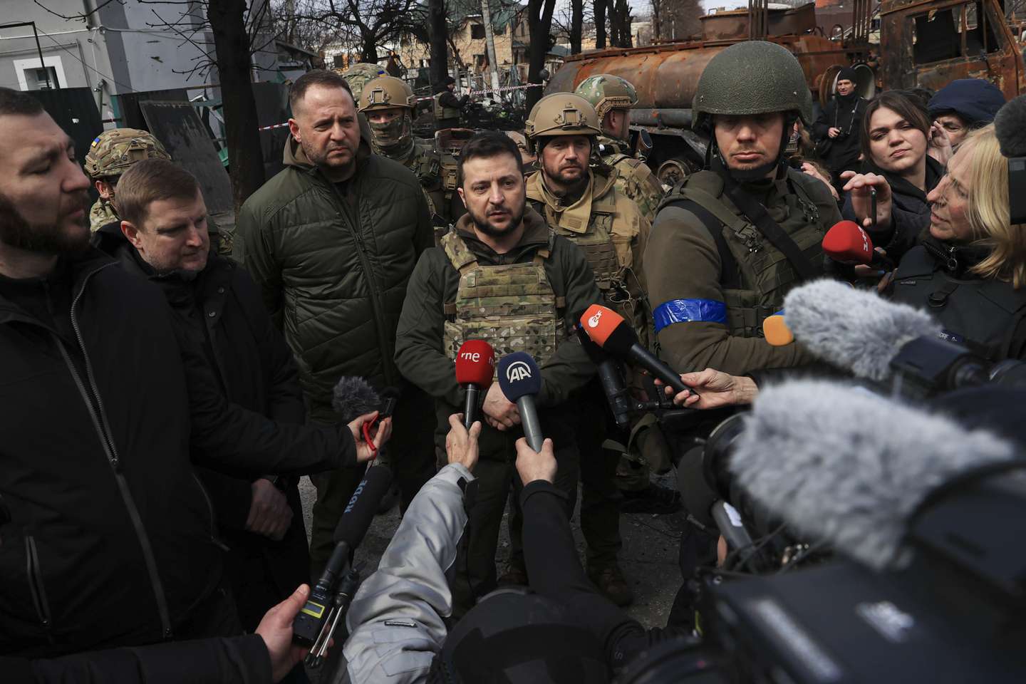 Ukrainian President Volodymyr Zelenskyy visits Bucha