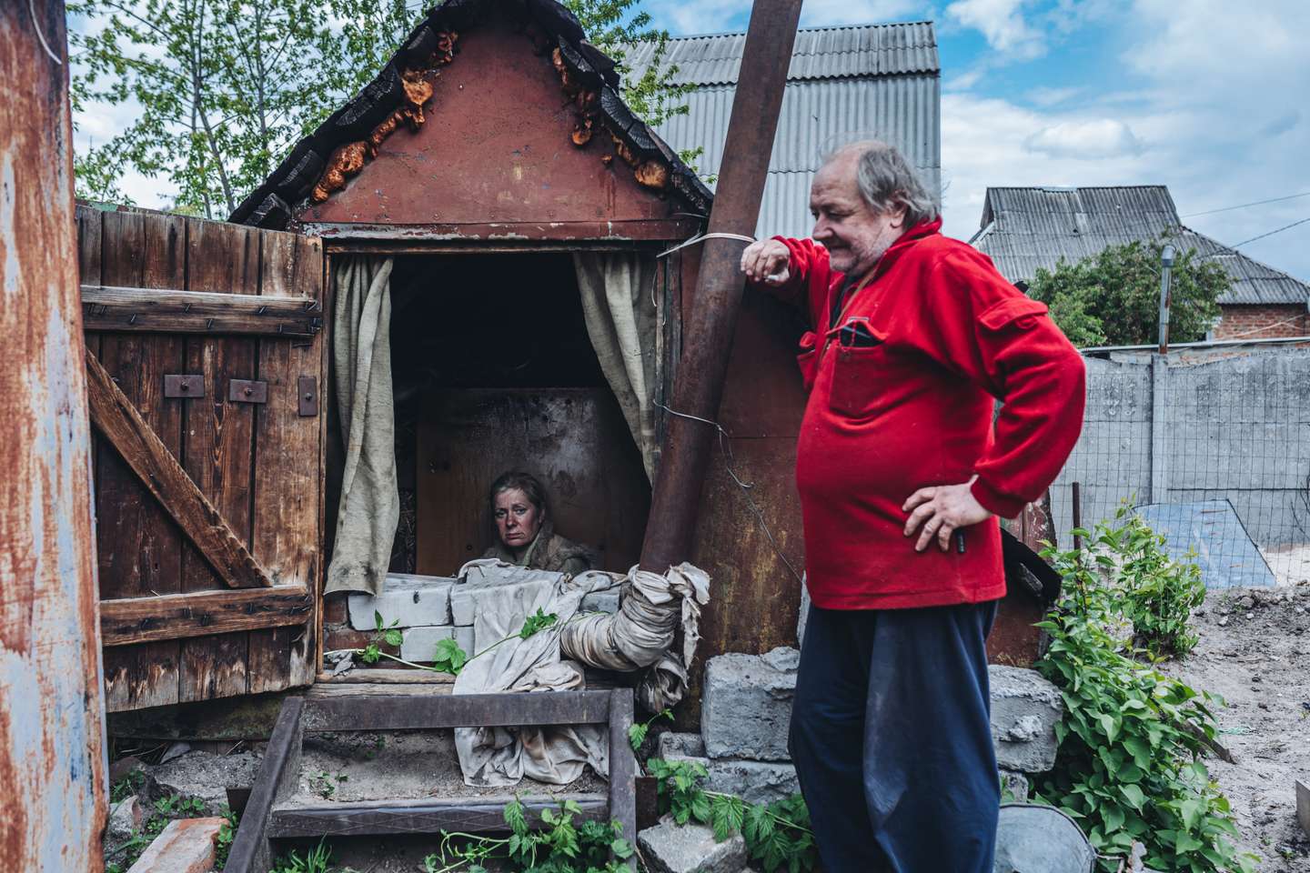 Damaged by shelling on the outskirts of Ukraine's Kharkiv
