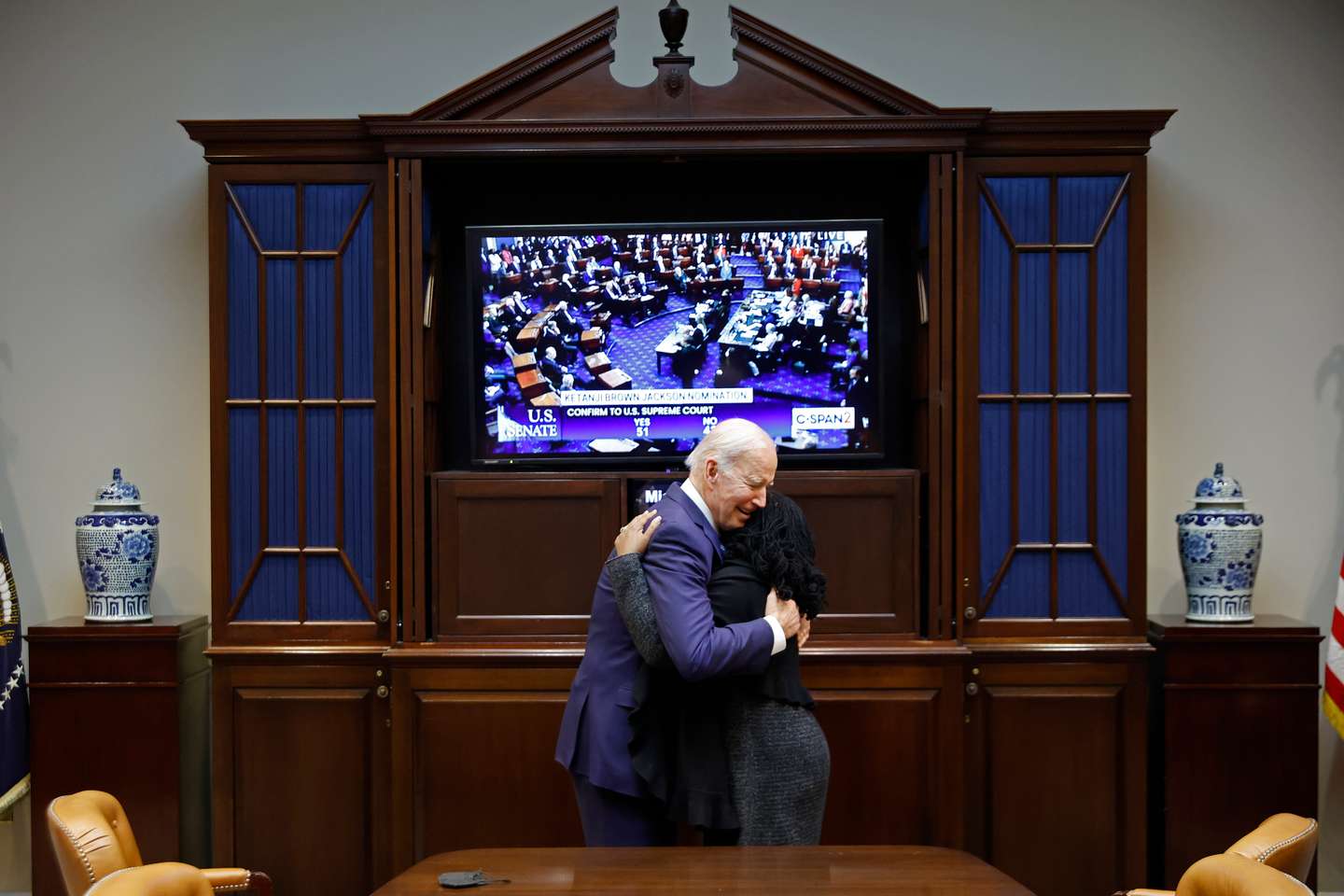 President Biden And Ketanji Brown Jackson Watch As Senate Votes On Supreme Court Nomination