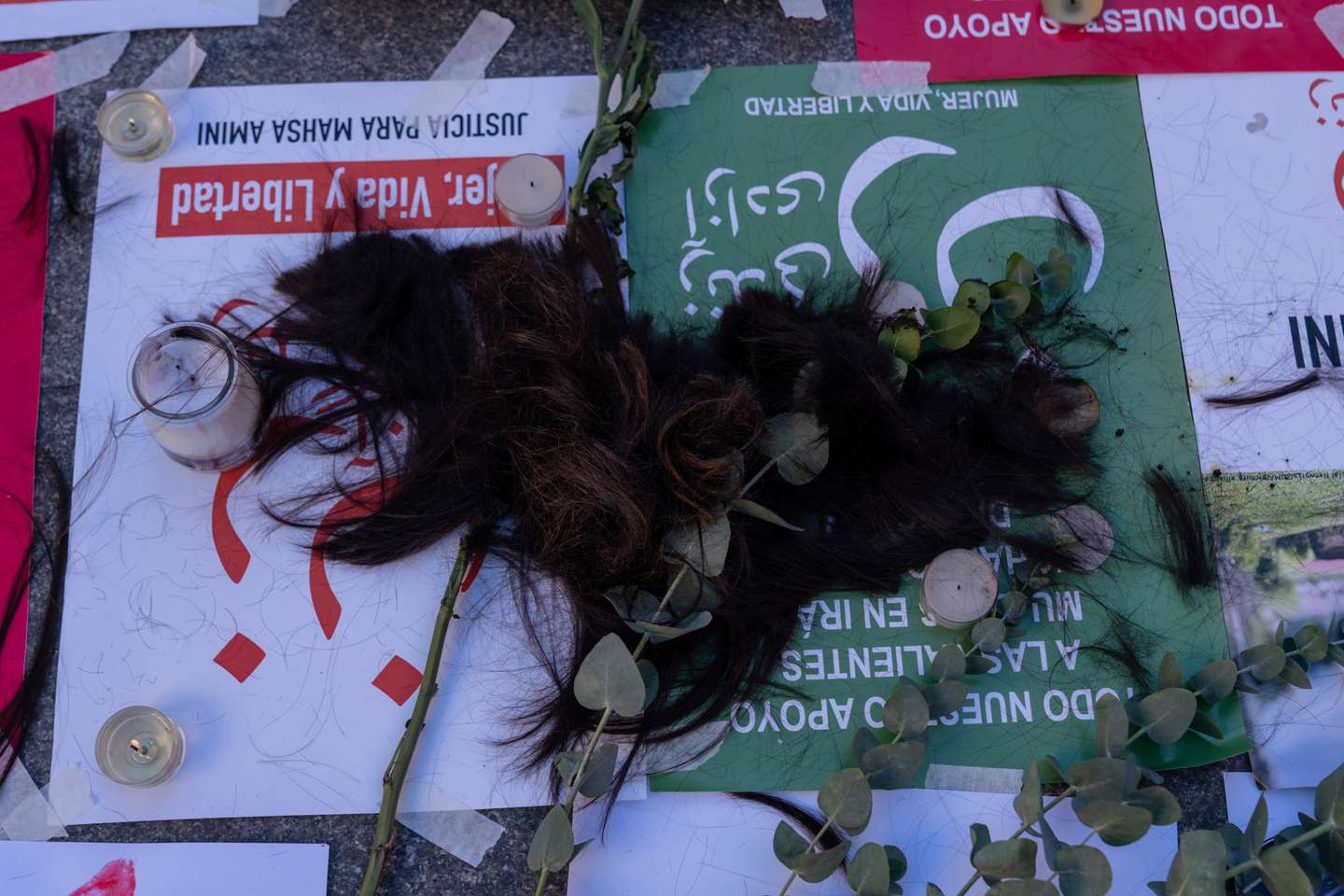 The remains of women's hair cut off during the demonstration