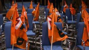 Sala vazia do candidato à presidencia do Partido Social Democrata (PSD), Paulo Rangel (ausente da foto), durante a contagem dos votos, num hotel em Lisboa, 27 de novembro de 2021. O atual líder do PSD, Rui Rio, e o eurodeputado Paulo Rangel disputam hoje a presidência do partido, em eleições diretas em que podem votar perto de 46.000 militantes. MANUEL DE ALMEIDA/LUSA