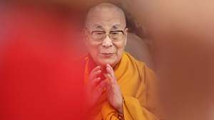 epa10729686 The Tibetans spiritual leader, the Dalai Lama, attends an event  to mark his birthday, in Dharamsala, India, 06 July 2023. Hundreds of devotes gathered to celebrate his 88th birthday in Dharamshala, which is the exiled leader's home in the Indian state of Himachal Pradesh.  EPA/TRIPTA