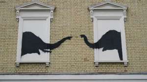 The latest artwork depicts two elephants poking their heads out of blocked-out windows in Chelsea, south-west London