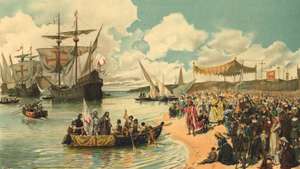vasco-da-gama-partindo-de-lisboa_ pintura 1900 Alfredo Roque Gameiro