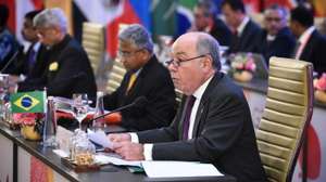epa10498266 A handout photo made available by the Indian Ministry of External Affairs shows Brazil's Foreign Minister Mauro Vieira (R) attends the G20 Foreign Ministers meeting in New Delhi, India 02 March 2023. The G20 Foreign Ministers meeting takes place in New Delhi under India's presidency.  EPA/INDIAN MINISTRY OF EXTERNAL AFFAIRS / HANDOUT  HANDOUT EDITORIAL USE ONLY/NO SALES