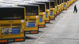 Public bus transports Carris workers during a national public transports strike between 09:30 and 15:30 (LT), at Miraflores Bus Platform, outskirts of Lisbon, Portugal, 07 November 2013. The strike on Carris in the fortnight of fighting that transport and communications workers began on 25 October and ends on 9 November with a national demonstration in Lisbon. MARIO CRUZ / LUSA