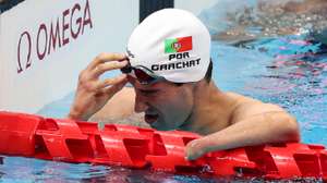 O nadador Português, David Grachat no final da prova masculina de natação de 400 metros livres S9 esta manhã no Centro Aquatico de Tóquio, nos jogos Paralímpicos de Toquio 2020, Japão, 25 de agosto de 2021. MIGUEL A. LOPES/LUSA