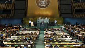 O presidente do Paraguai numa sessão na Assembleia Geral das Nações Unidas, na sede em Nova Iorque,. 27 de setembro de 2012