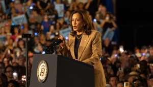 epa11653815 Democratic presidential candidate US Vice President Kamala Harris speaks during a campaign rally at Rawhide Event Center in Chandler, Arizona, USA, 10 October 2024.  EPA/MOLLY PETERS