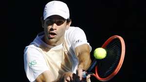 epa11095460 Nuno Borges of Portugal in action against Daniil Medvedev of Russia during the men&#039;s fourth round match at the Australian Open tennis tournament in Melbourne, Australia, 22 January 2024.  EPA/MAST IRHAM