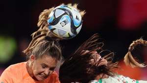 epa10997218 Lieke Martens (L) of the Netherlands in action against Fatima Pinto (R) of Portugal during the FIFA Women&#039;s World Cup group E soccer match between the Netherlands and Portugal, in Dunedin, New Zealand, 23 July 2023.  EPA/RITCHIE B. TONGO